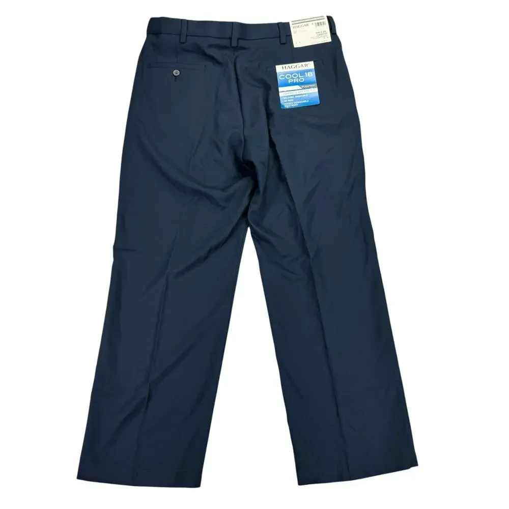 Haggar Mens Cool 18 Pro Classic Fit Pleated Stretch Dress Pants Navy Blue 36x29